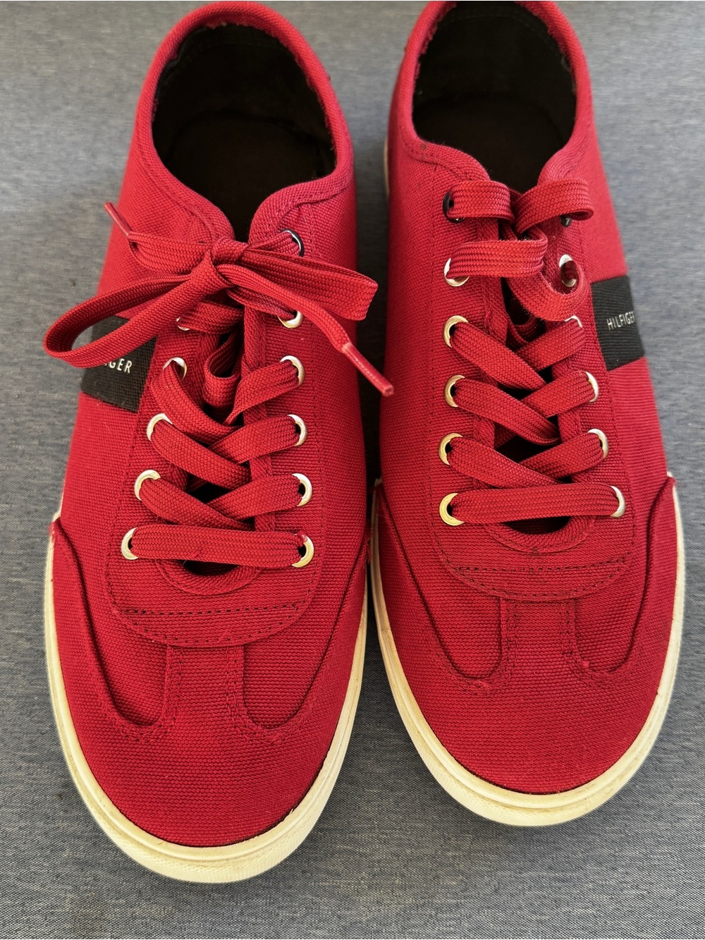 Tommy Hilfiger Red Canvas Men's Low-Top Sneakers with Cream Sole